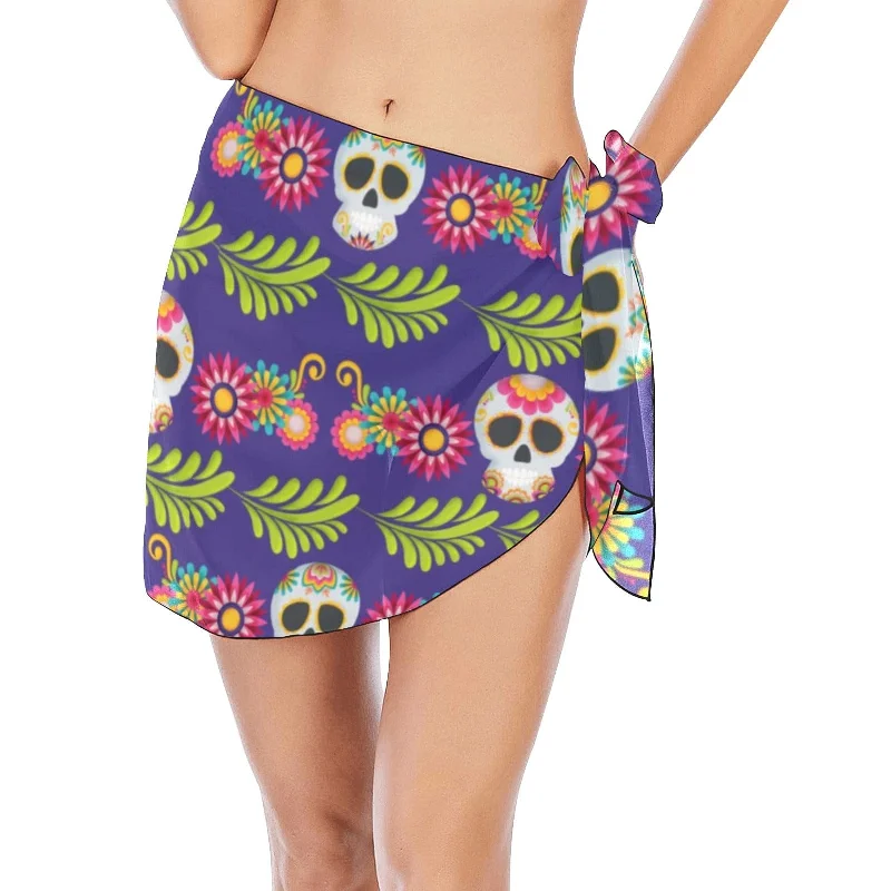 Women's Sugar Skull Floral Beach Sarong Wrap leather skirt bold